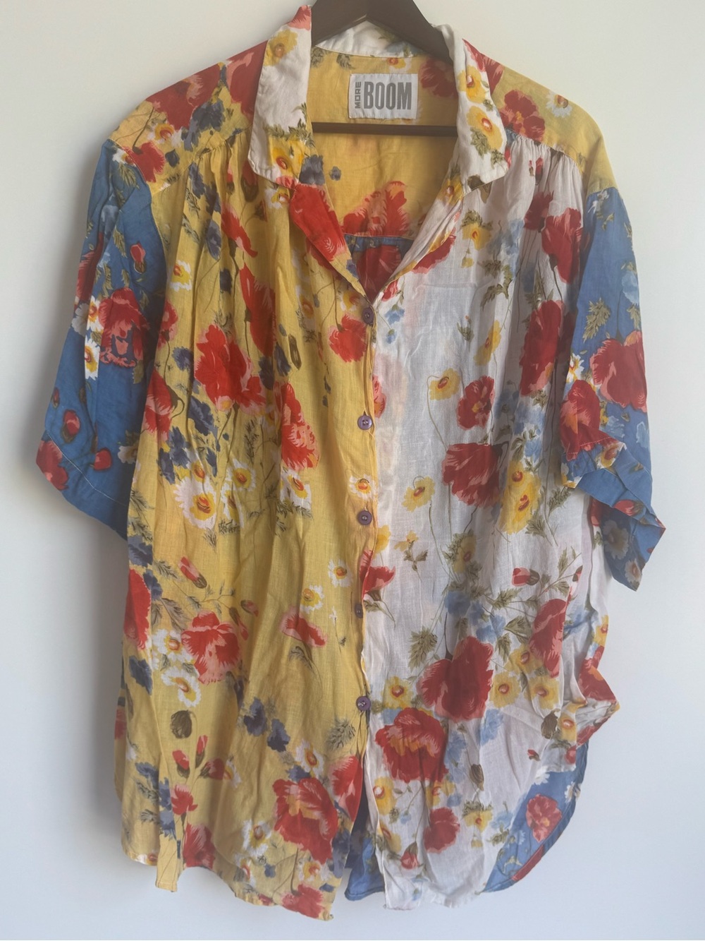 More Boom Colorful Floral Button Front Shirt Women XXL light Cottagecore Boho